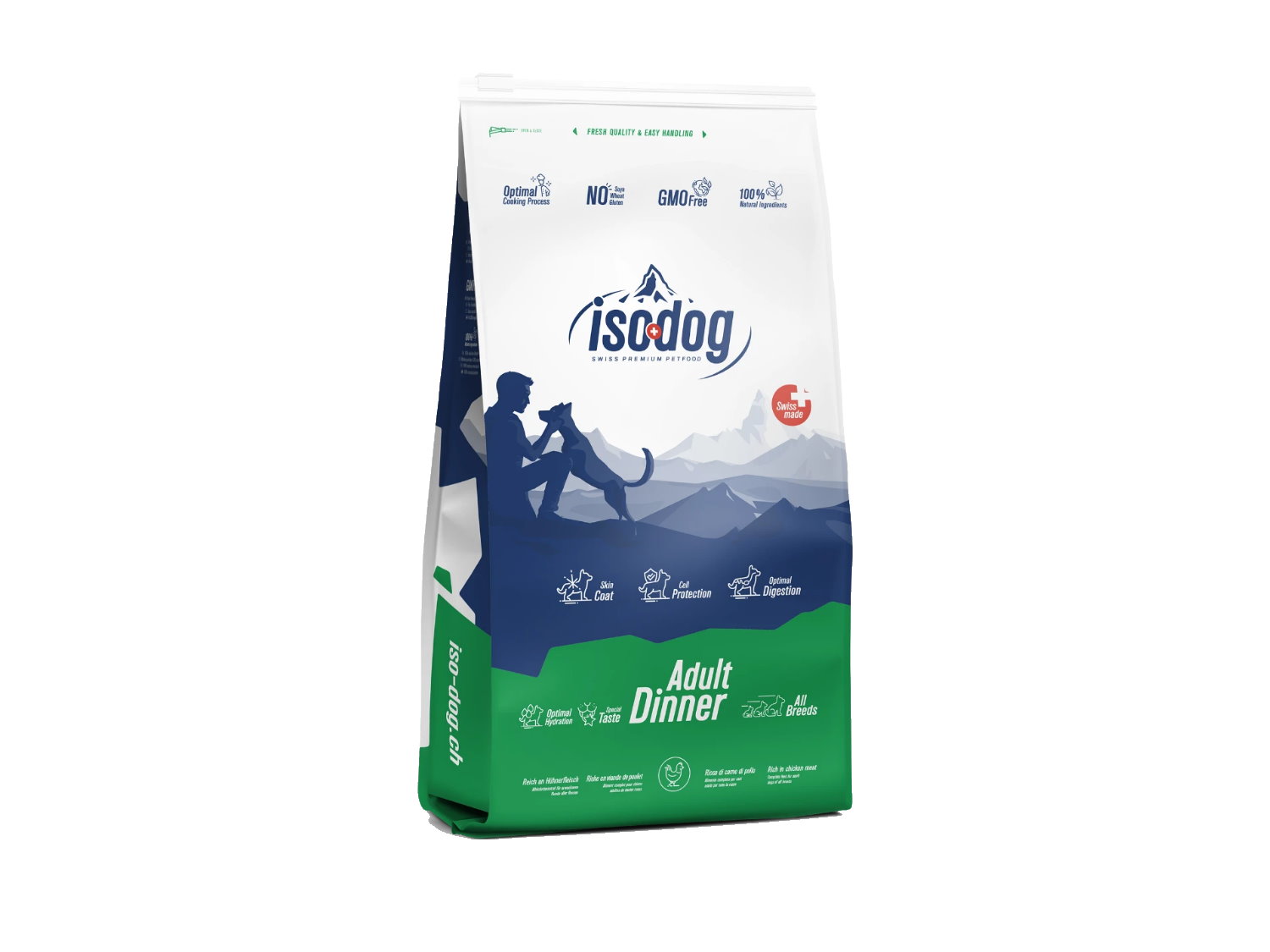 Iso-dog ADULT Dinner Kuře — produktové foto (balení 1500×1250 px)
